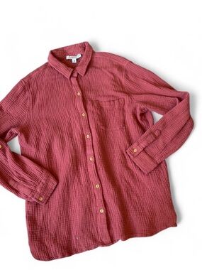 Anne Klein faded burnt red  button-up baggy blouse